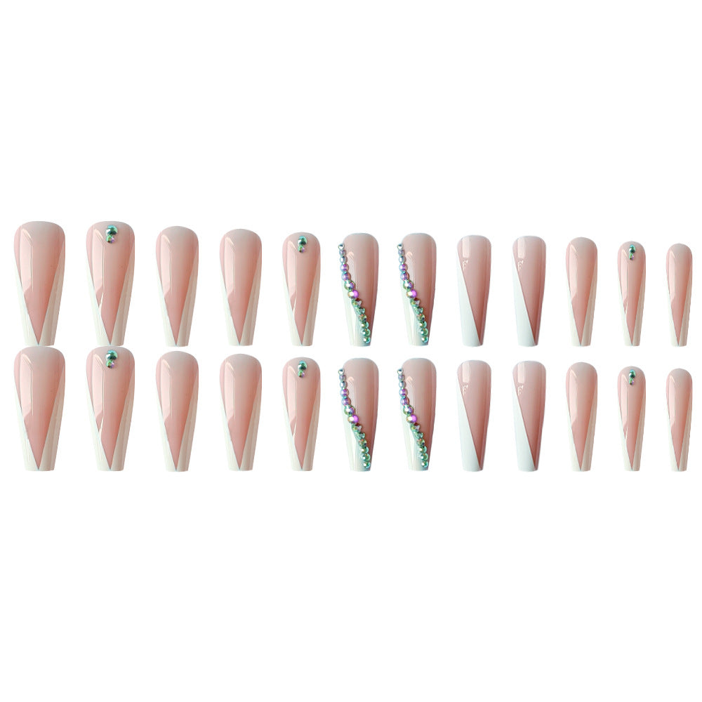 False nails Ceramic white line tip hand worn fake nails nail patch.