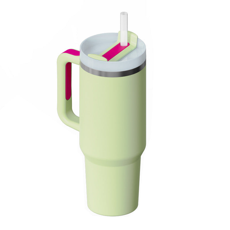 Tazza isolante per caffè in paglia da 40 once con manico Bottiglia d'acqua portatile in acciaio inossidabile per auto Grande capacità Tazza termica da viaggio senza BPA