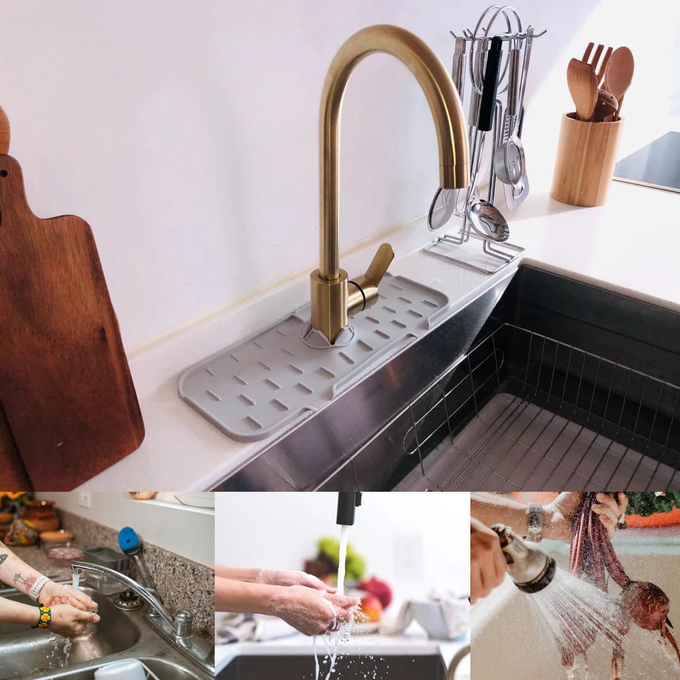Rubinetto in silicone da cucina Tappetino assorbente Lavello Paraspruzzi Rubinetto in silicone Cattura schizzi Protezione controsoffitto per gadget da cucina bagno