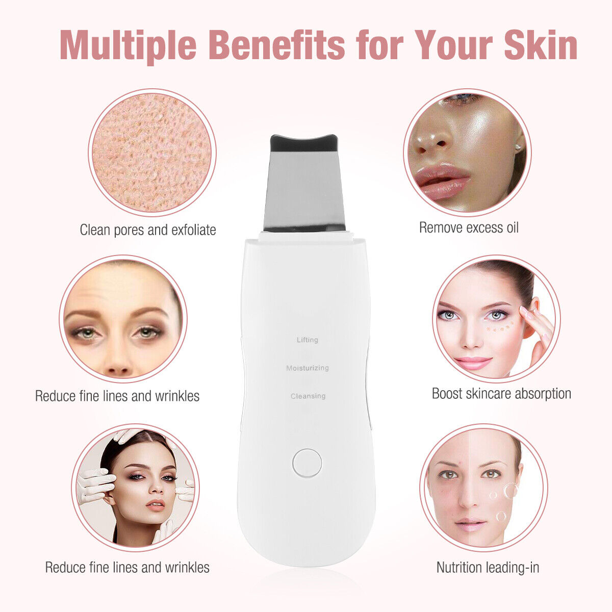 Scrubber ad ultrasuoni per la pulizia profonda del viso peeling pala pulitore dei pori del viso scrubber per la pelle del viso ascensore strumento di bellezza scrubber facciale ad ultrasuoni poro rimozione di comedone spatola spa profonda della pelle