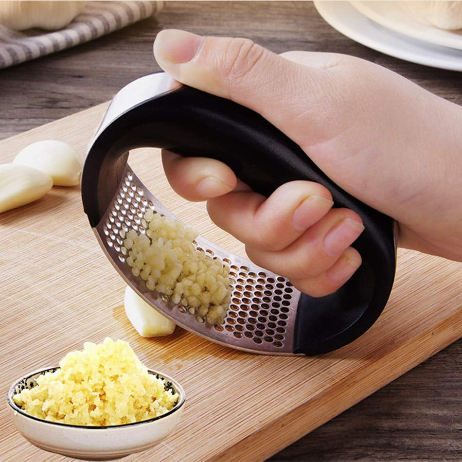 Schiaccia aglio in acciaio inossidabile Pressa per aglio Manuale per uso domestico Curva Utensili per frutta e verdura Gadget da cucina