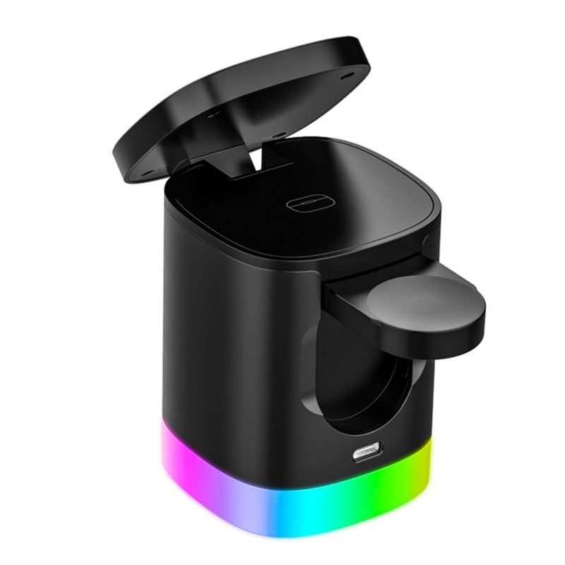 智能手机 RGB 环境光充电站 3 合 1 磁性无线快速充电器适用于 Airpods IWatch