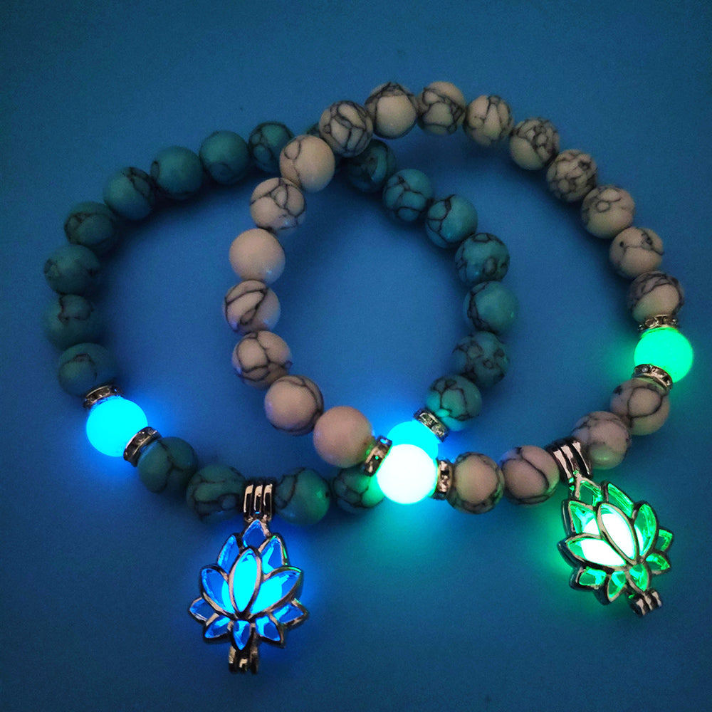 Energia Luminosa Loto Bracciale in Pietra Naturale Yoga Guarigione Bagliore Luminoso Nel Buio Braccialetto di Perline di Fascino Per Uomo Donna Preghiera Buddismo