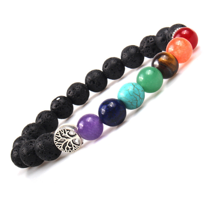 Braccialetto di perline di guarigione dell'equilibrio di guarigione dei sette chakra della lava nera fatto a mano