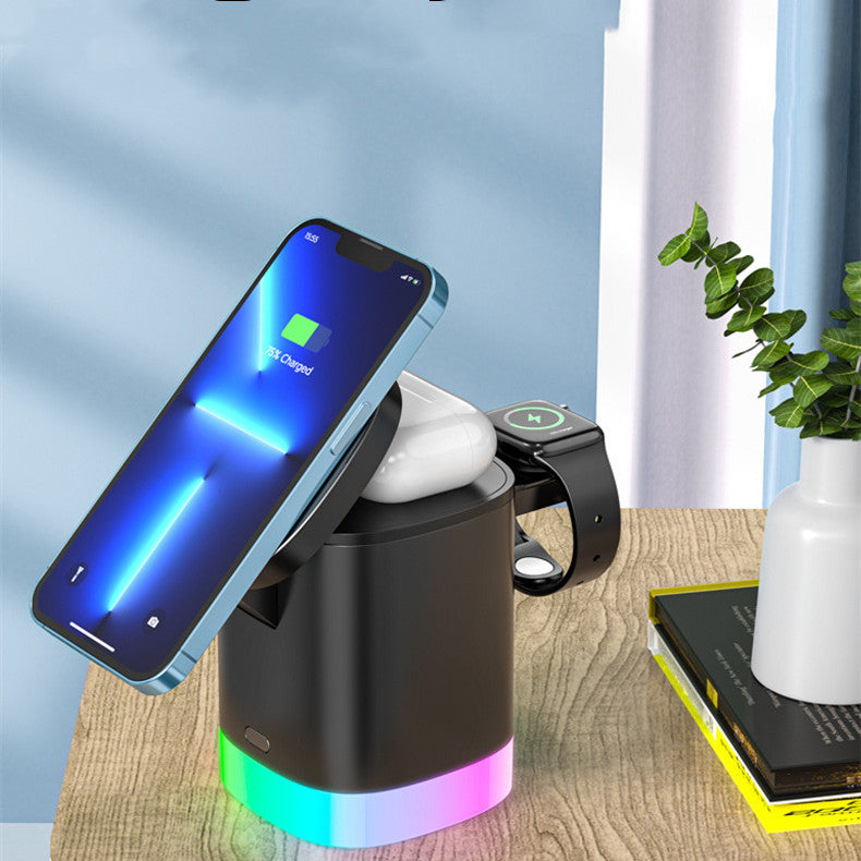 智能手机 RGB 环境光充电站 3 合 1 磁性无线快速充电器适用于 Airpods IWatch
