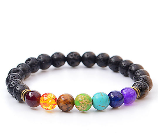Braccialetto di perline di guarigione dell'equilibrio di guarigione dei sette chakra della lava nera fatto a mano