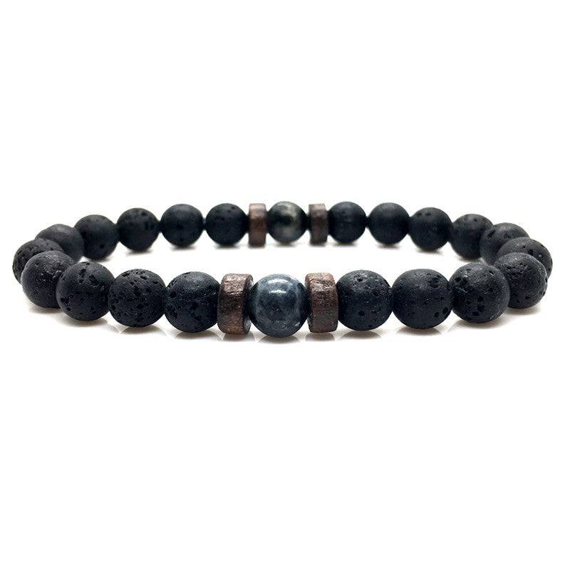 Braccialetto di pietra vulcanica nera da uomo