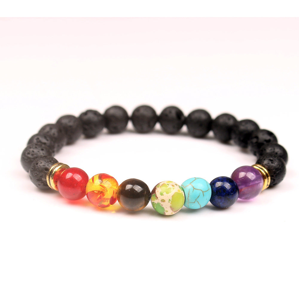 Braccialetto di perline di guarigione dell'equilibrio di guarigione dei sette chakra della lava nera fatto a mano