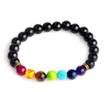 Braccialetto di perline di guarigione dell'equilibrio di guarigione dei sette chakra della lava nera fatto a mano