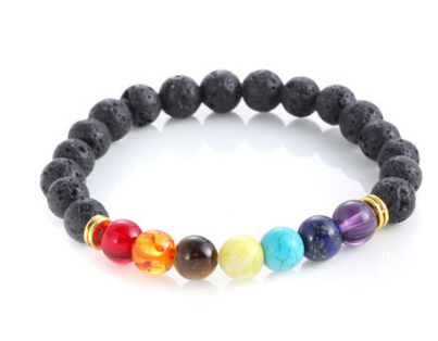 Braccialetto di perline di guarigione dell'equilibrio di guarigione dei sette chakra della lava nera fatto a mano