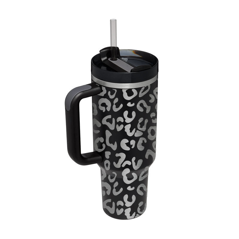 Tazza isolante per caffè in paglia da 40 once con manico Bottiglia d'acqua portatile in acciaio inossidabile per auto Grande capacità Tazza termica da viaggio senza BPA