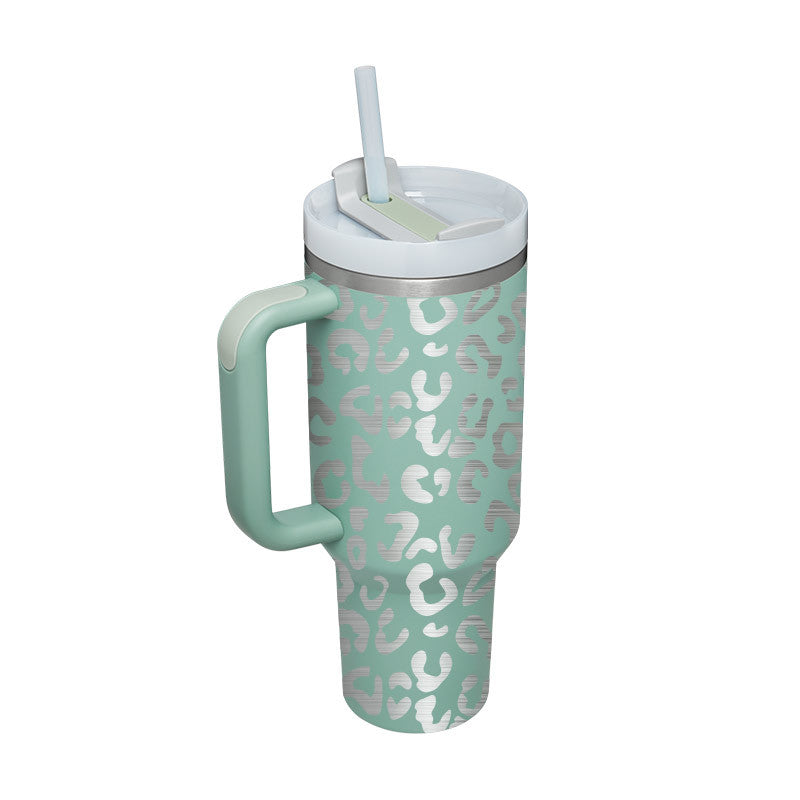 Tazza isolante per caffè in paglia da 40 once con manico Bottiglia d'acqua portatile in acciaio inossidabile per auto Grande capacità Tazza termica da viaggio senza BPA