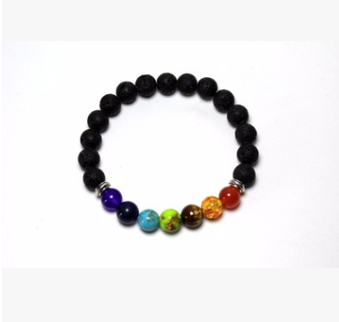 Braccialetto di perline di guarigione dell'equilibrio di guarigione dei sette chakra della lava nera fatto a mano