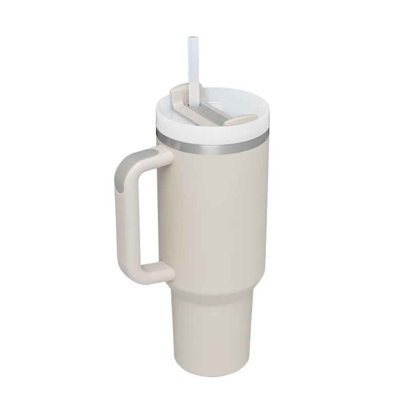 Tazza isolante per caffè in paglia da 40 once con manico Bottiglia d'acqua portatile in acciaio inossidabile per auto Grande capacità Tazza termica da viaggio senza BPA