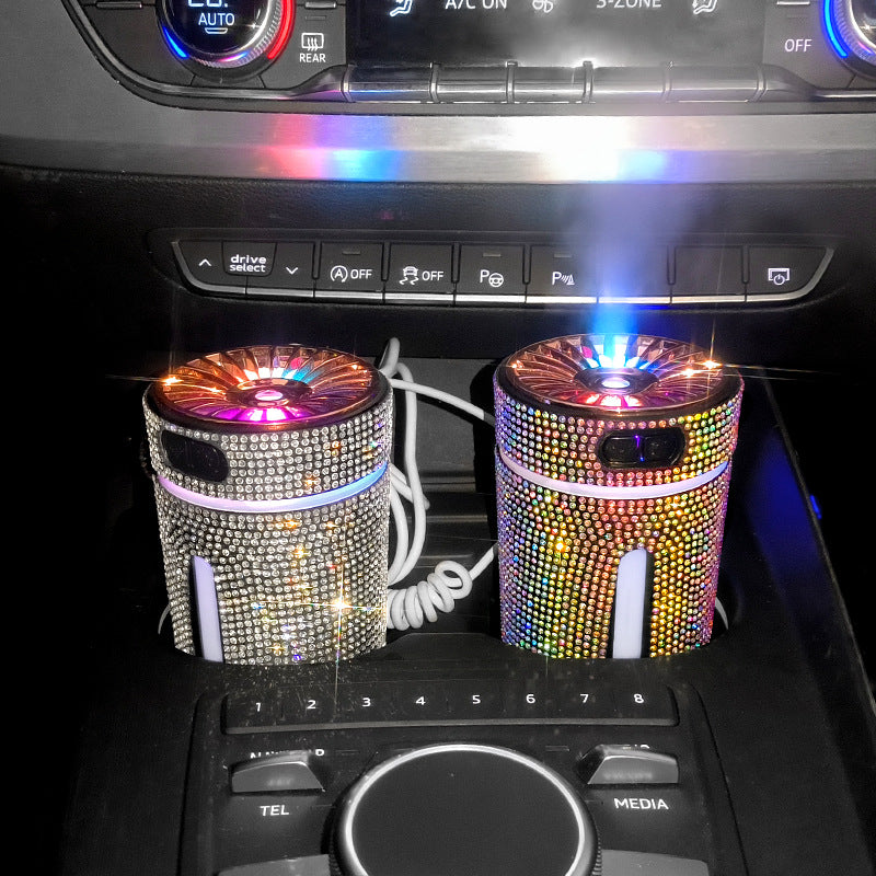 Umidificatore per auto con diamanti di lusso Diffusore per auto con luce a LED Purificatore d'aria automatico Diffusore per aromaterapia Deodorante per ambienti Accessori per auto per donna