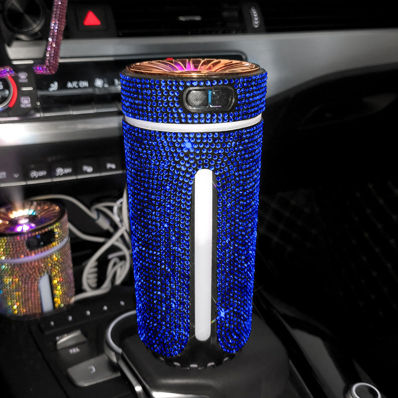 Umidificatore per auto con diamanti di lusso Diffusore per auto con luce a LED Purificatore d'aria automatico Diffusore per aromaterapia Deodorante per ambienti Accessori per auto per donna