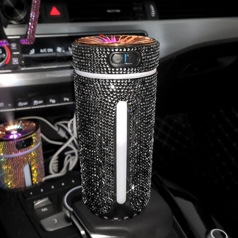 Umidificatore per auto con diamanti di lusso Diffusore per auto con luce a LED Purificatore d'aria automatico Diffusore per aromaterapia Deodorante per ambienti Accessori per auto per donna