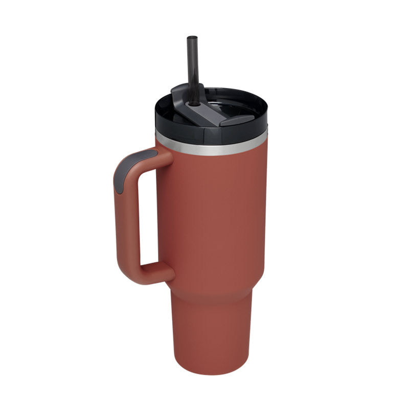 Tazza isolante per caffè in paglia da 40 once con manico Bottiglia d'acqua portatile in acciaio inossidabile per auto Grande capacità Tazza termica da viaggio senza BPA