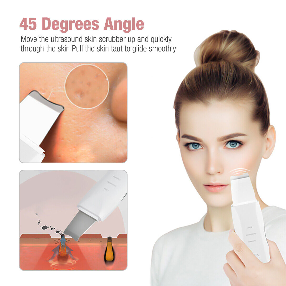 Scrubber ad ultrasuoni per la pulizia profonda del viso peeling pala pulitore dei pori del viso scrubber per la pelle del viso ascensore strumento di bellezza scrubber facciale ad ultrasuoni poro rimozione di comedone spatola spa profonda della pelle