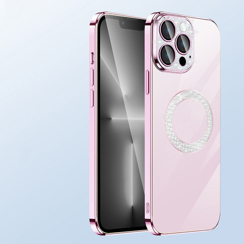 Custodia per telefono con anello diamantato morbido galvanico Pellicola per lenti standard per telefono cellulare con perdita di trapano