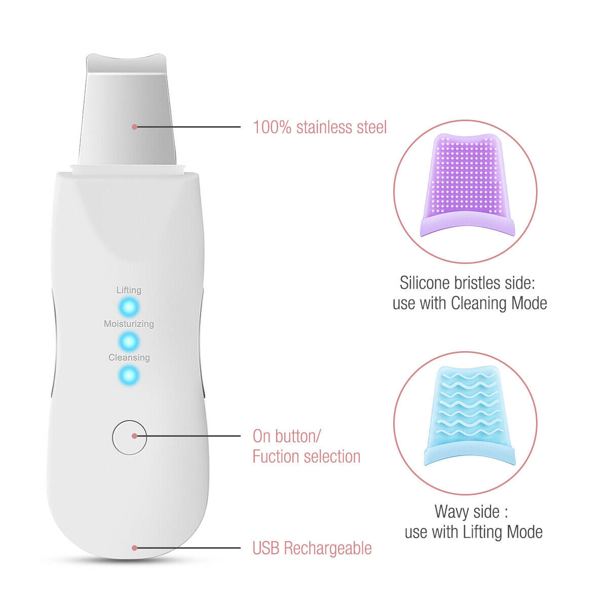 Scrubber ad ultrasuoni per la pulizia profonda del viso peeling pala pulitore dei pori del viso scrubber per la pelle del viso ascensore strumento di bellezza scrubber facciale ad ultrasuoni poro rimozione di comedone spatola spa profonda della pelle