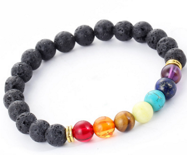 Braccialetto di perline di guarigione dell'equilibrio di guarigione dei sette chakra della lava nera fatto a mano