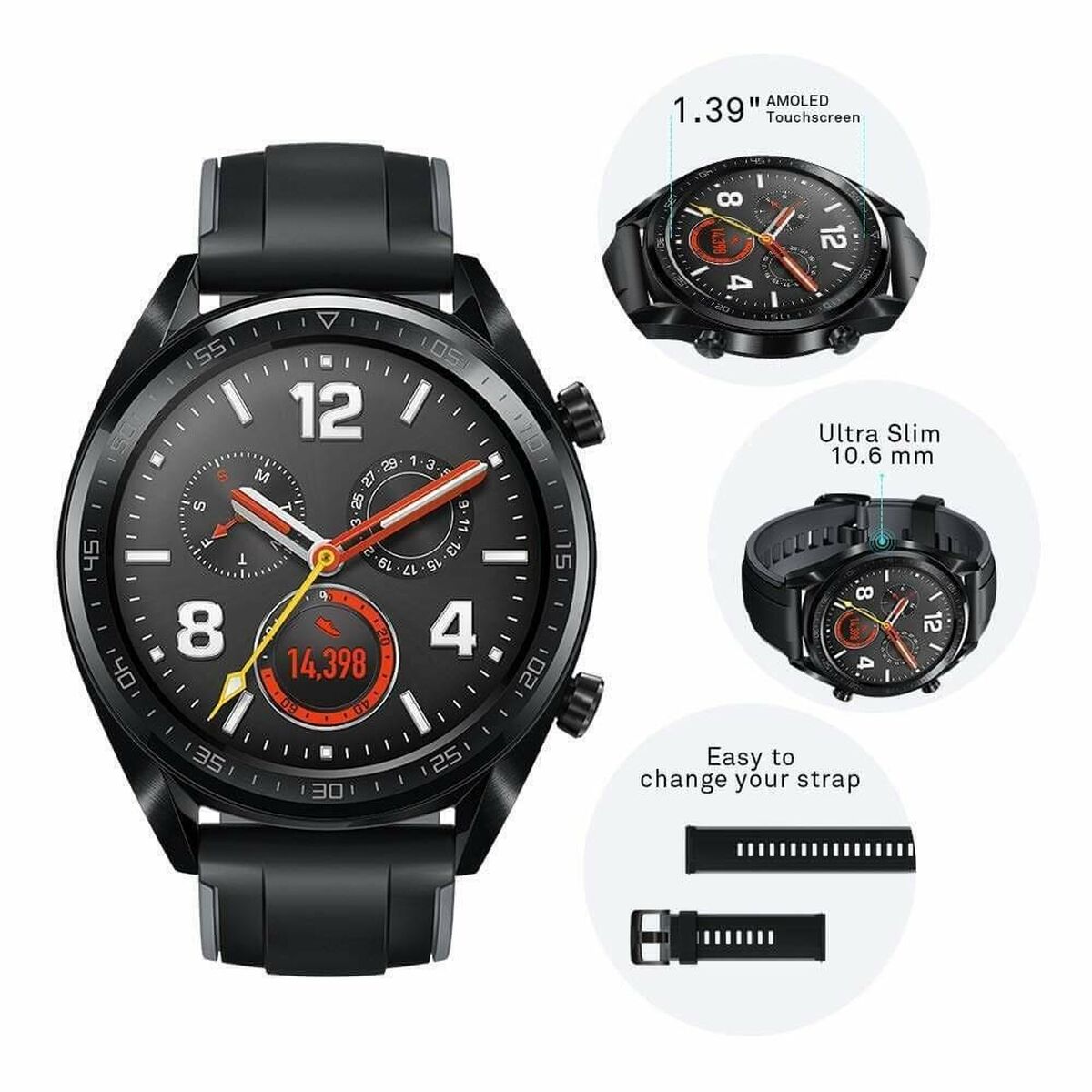 Smartwatch Huawei 1,39" AMOLED Bluetooth GPS Nero (Ricondizionati C)