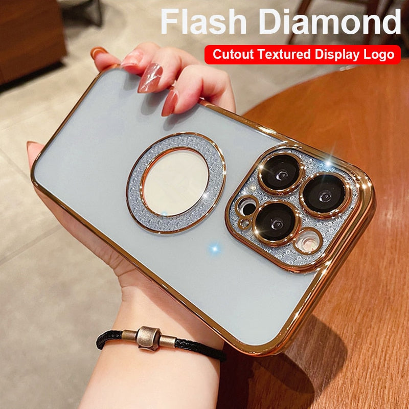 Custodia per telefono con anello diamantato morbido galvanico Pellicola per lenti standard per telefono cellulare con perdita di trapano