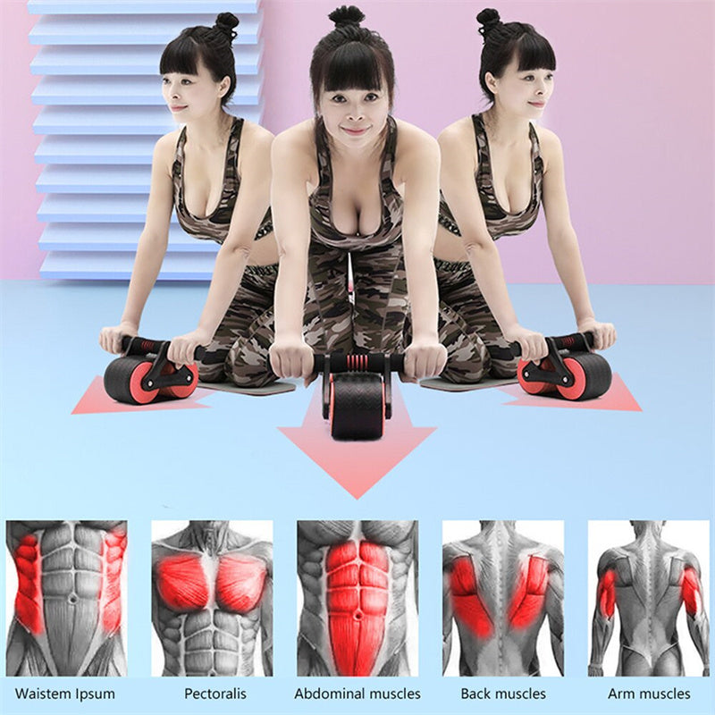 Esercitatore addominale a doppia ruota Donna Uomo Rimbalzo automatico Ruota addominale Rullo Vita Allenatore Palestra Sport Dispositivi per esercizi a casa
