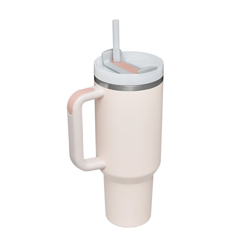 Tazza isolante per caffè in paglia da 40 once con manico Bottiglia d'acqua portatile in acciaio inossidabile per auto Grande capacità Tazza termica da viaggio senza BPA