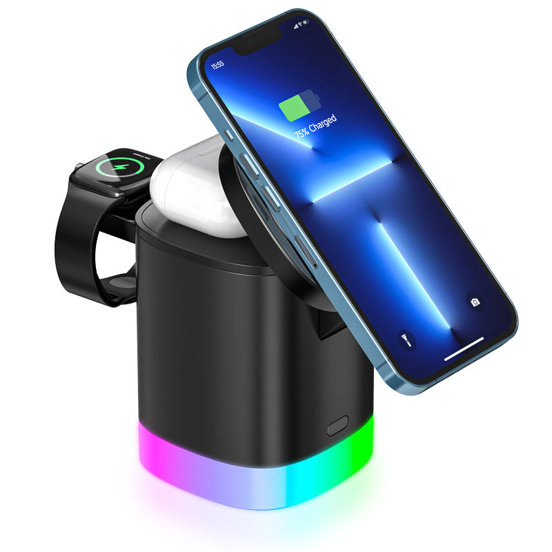 智能手机 RGB 环境光充电站 3 合 1 磁性无线快速充电器适用于 Airpods IWatch