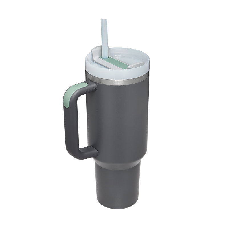 Tazza isolante per caffè in paglia da 40 once con manico Bottiglia d'acqua portatile in acciaio inossidabile per auto Grande capacità Tazza termica da viaggio senza BPA