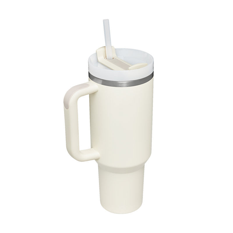 Tazza isolante per caffè in paglia da 40 once con manico Bottiglia d'acqua portatile in acciaio inossidabile per auto Grande capacità Tazza termica da viaggio senza BPA