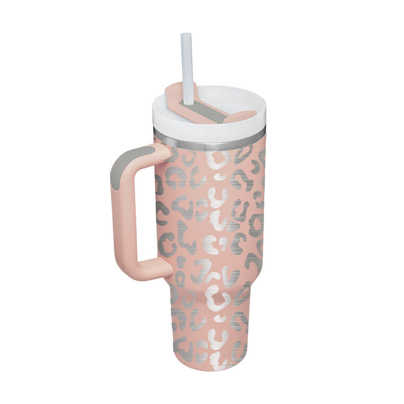 Tazza isolante per caffè in paglia da 40 once con manico Bottiglia d'acqua portatile in acciaio inossidabile per auto Grande capacità Tazza termica da viaggio senza BPA