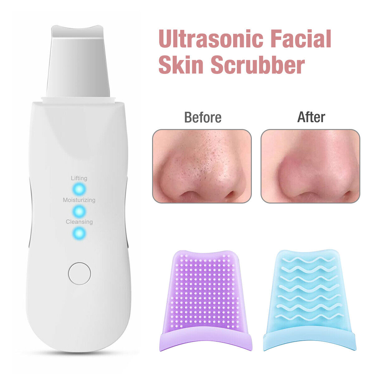 Scrubber ad ultrasuoni per la pulizia profonda del viso peeling pala pulitore dei pori del viso scrubber per la pelle del viso ascensore strumento di bellezza scrubber facciale ad ultrasuoni poro rimozione di comedone spatola spa profonda della pelle