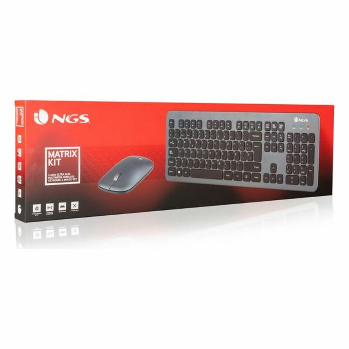 Tastiera e Mouse Wireless NGS MATRIXKIT Nero Qwerty in Spagnolo Grigio