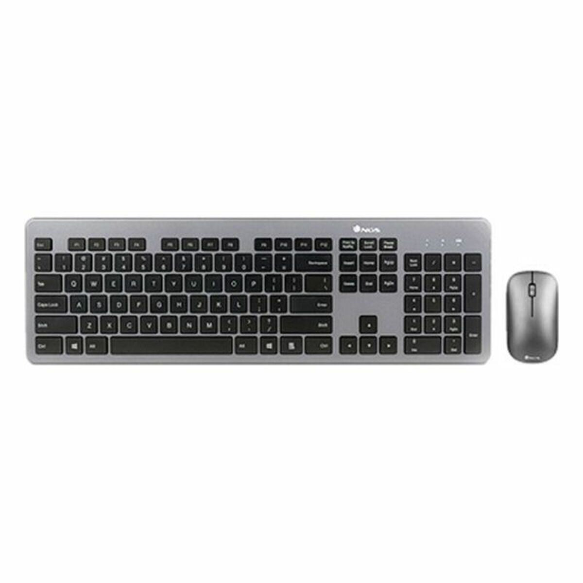 Tastiera e Mouse Wireless NGS MATRIXKIT Nero Qwerty in Spagnolo Grigio