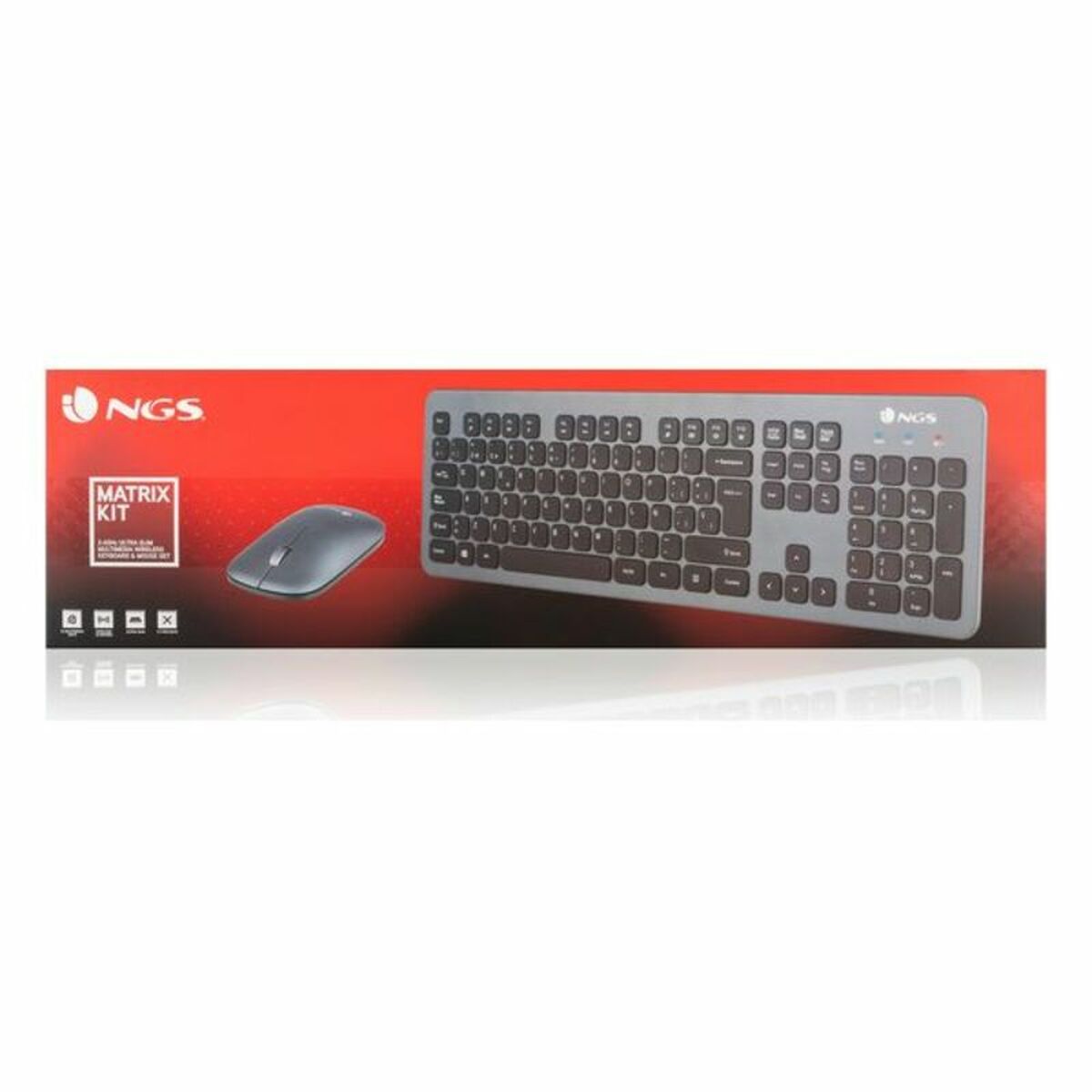 Tastiera e Mouse Wireless NGS MATRIXKIT Nero Qwerty in Spagnolo Grigio