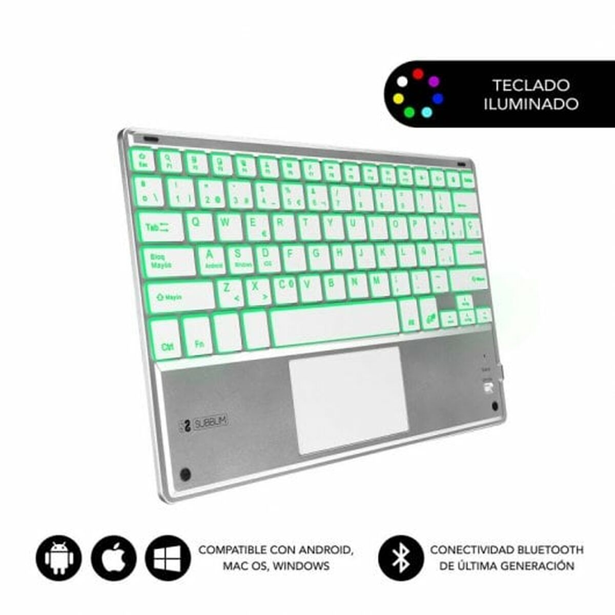 Tastiera Bluetooth con Supporto per Tablet Subblim SUB-KBT-SMBT50 Argentato Qwerty in Spagnolo QWERTY