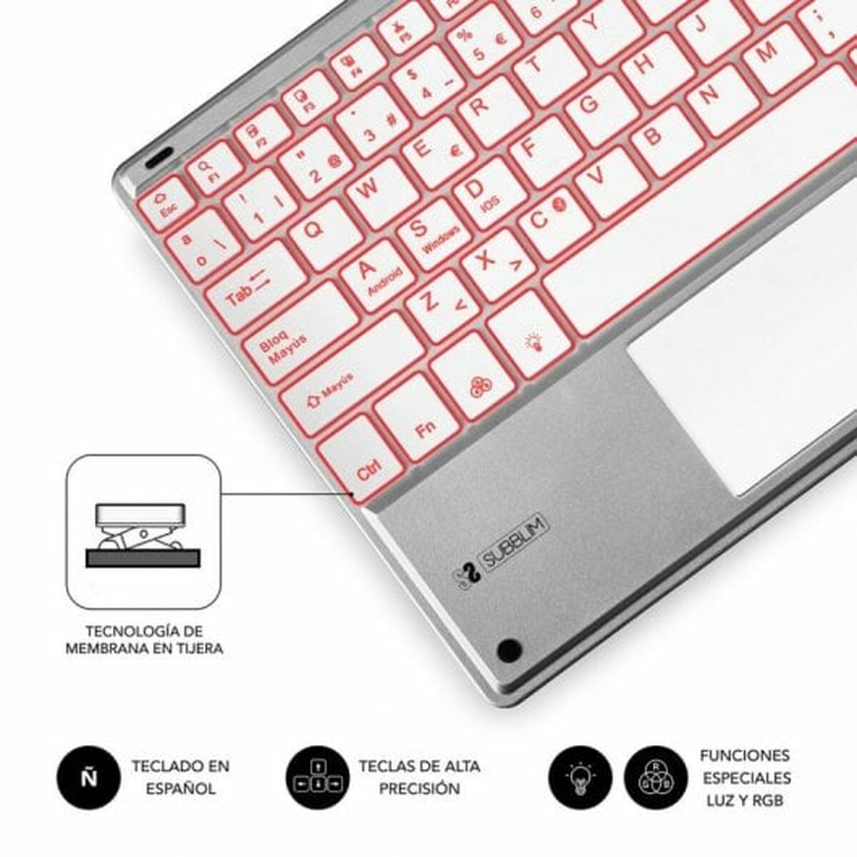Tastiera Bluetooth con Supporto per Tablet Subblim SUB-KBT-SMBT50 Argentato Qwerty in Spagnolo QWERTY