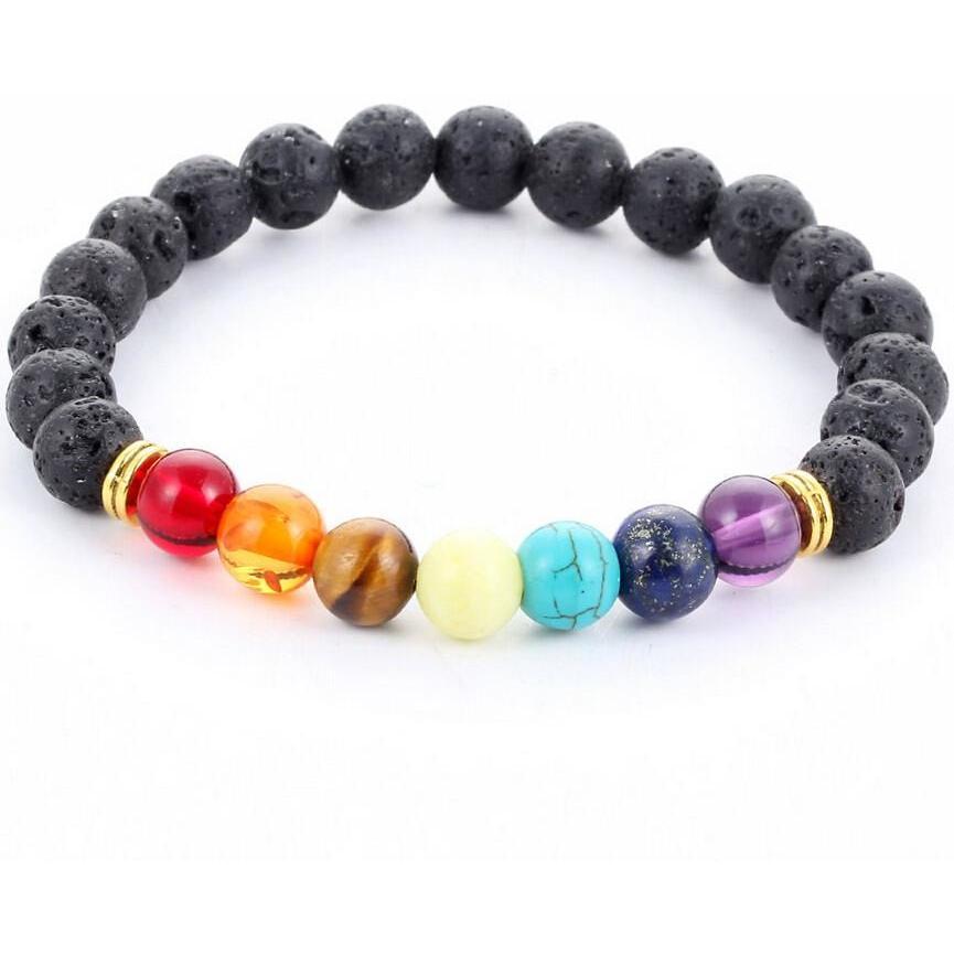 Braccialetto di perline di guarigione dell'equilibrio di guarigione dei sette chakra della lava nera fatto a mano