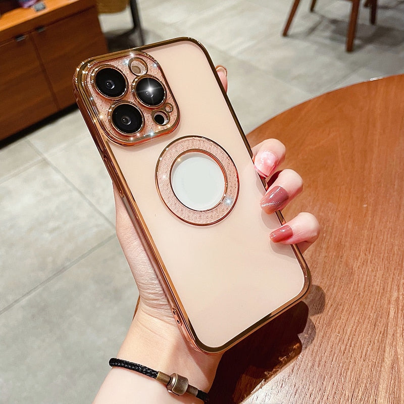 Custodia per telefono con anello diamantato morbido galvanico Pellicola per lenti standard per telefono cellulare con perdita di trapano