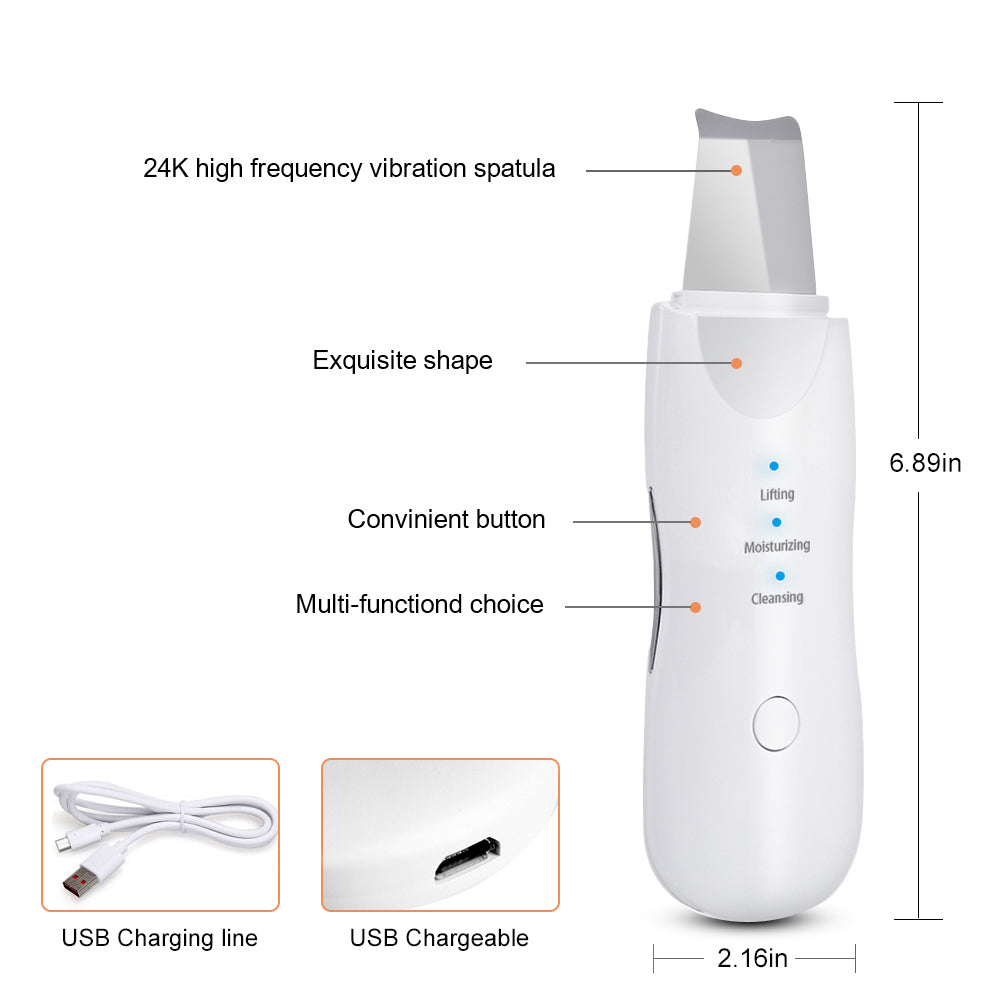 Scrubber ad ultrasuoni per la pulizia profonda del viso peeling pala pulitore dei pori del viso scrubber per la pelle del viso ascensore strumento di bellezza scrubber facciale ad ultrasuoni poro rimozione di comedone spatola spa profonda della pelle