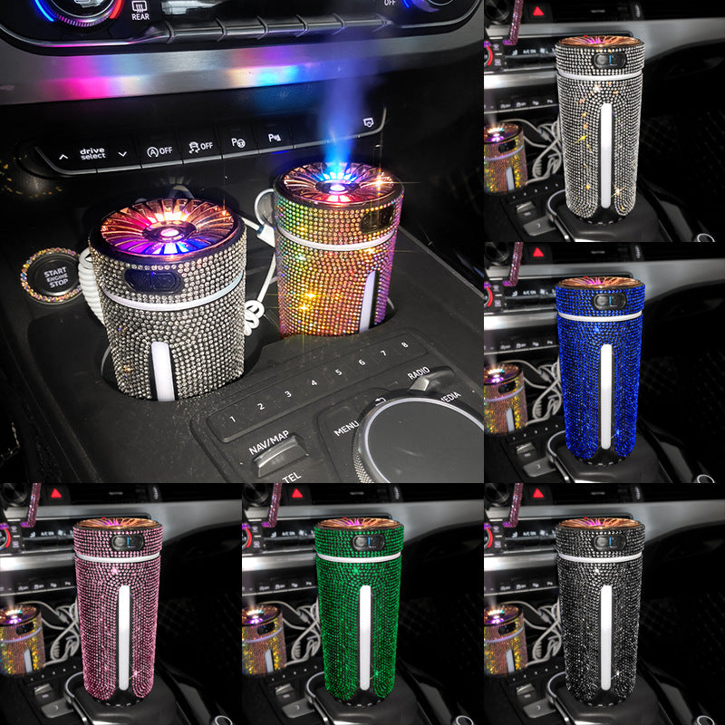 Umidificatore per auto con diamanti di lusso Diffusore per auto con luce a LED Purificatore d'aria automatico Diffusore per aromaterapia Deodorante per ambienti Accessori per auto per donna