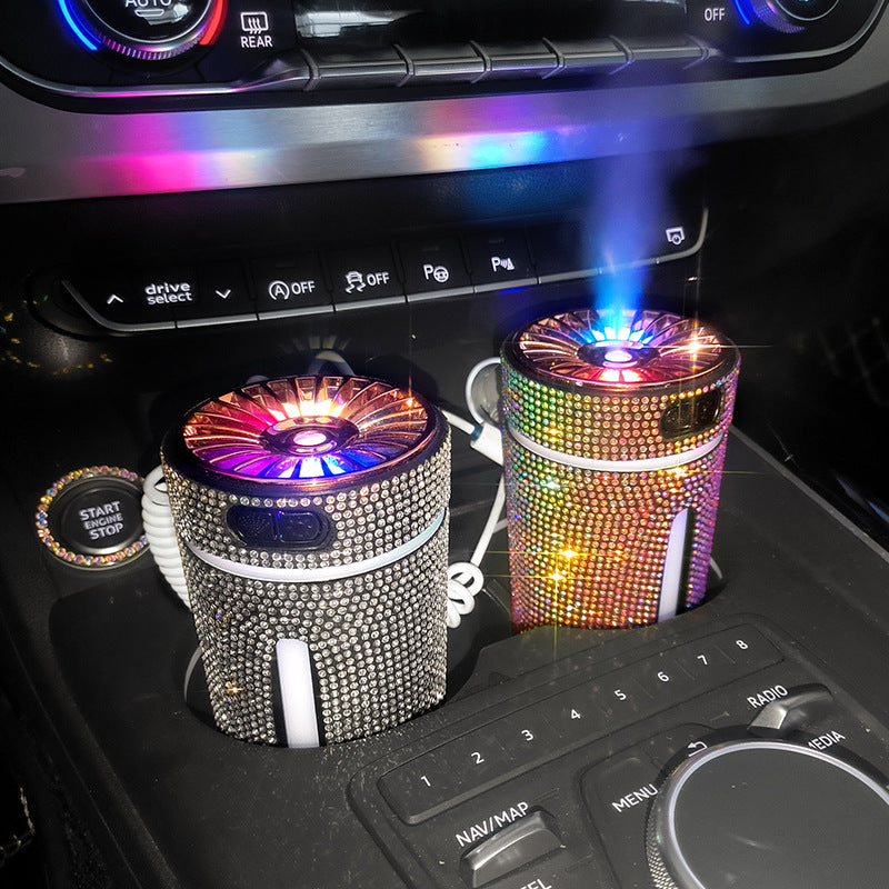 Umidificatore per auto con diamanti di lusso Diffusore per auto con luce a LED Purificatore d'aria automatico Diffusore per aromaterapia Deodorante per ambienti Accessori per auto per donna