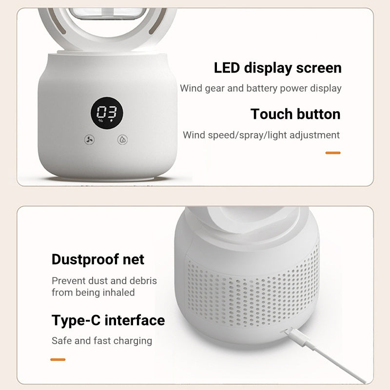 Ventilatore elettrico con nebulizzazione spray raffreddata ad acqua estiva Ventilatore da tavolo con ventilatore senza lama per umidificatore portatile senza fili USB ricaricabile