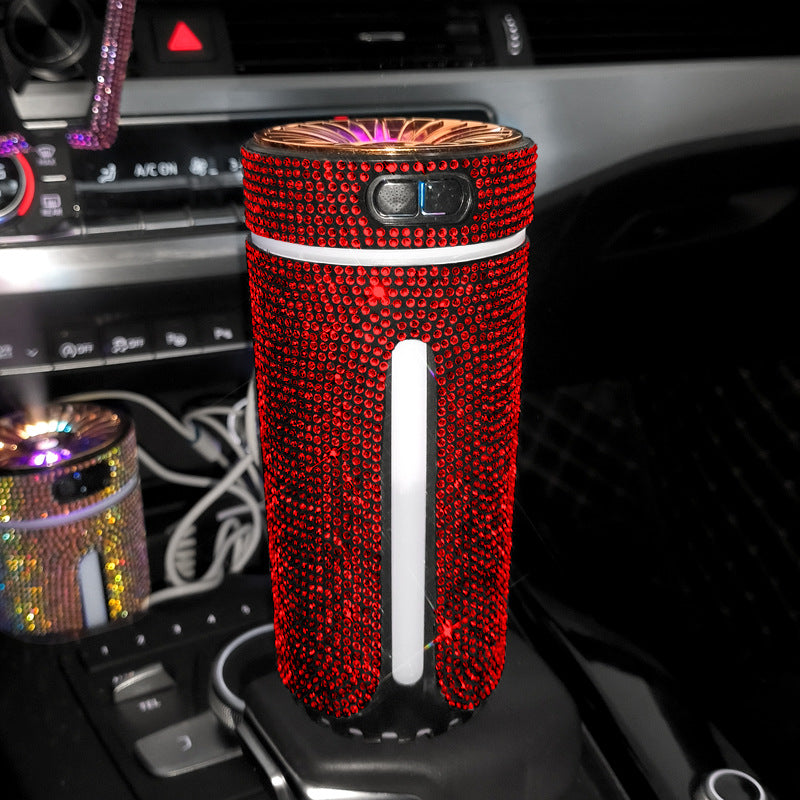 Umidificatore per auto con diamanti di lusso Diffusore per auto con luce a LED Purificatore d'aria automatico Diffusore per aromaterapia Deodorante per ambienti Accessori per auto per donna