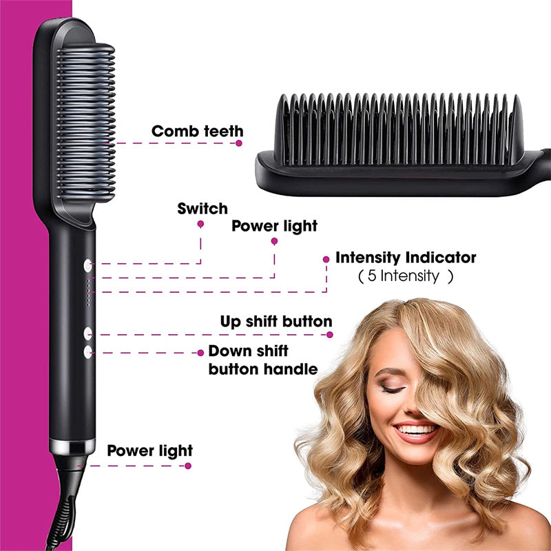Nuova piastra per capelli 2 in 1, pettine caldo, arricciacapelli a ioni negativi, spazzola per capelli elettrica a doppio scopo
