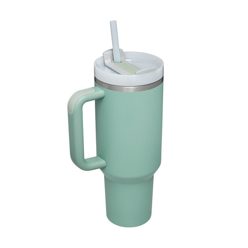 Tazza isolante per caffè in paglia da 40 once con manico Bottiglia d'acqua portatile in acciaio inossidabile per auto Grande capacità Tazza termica da viaggio senza BPA