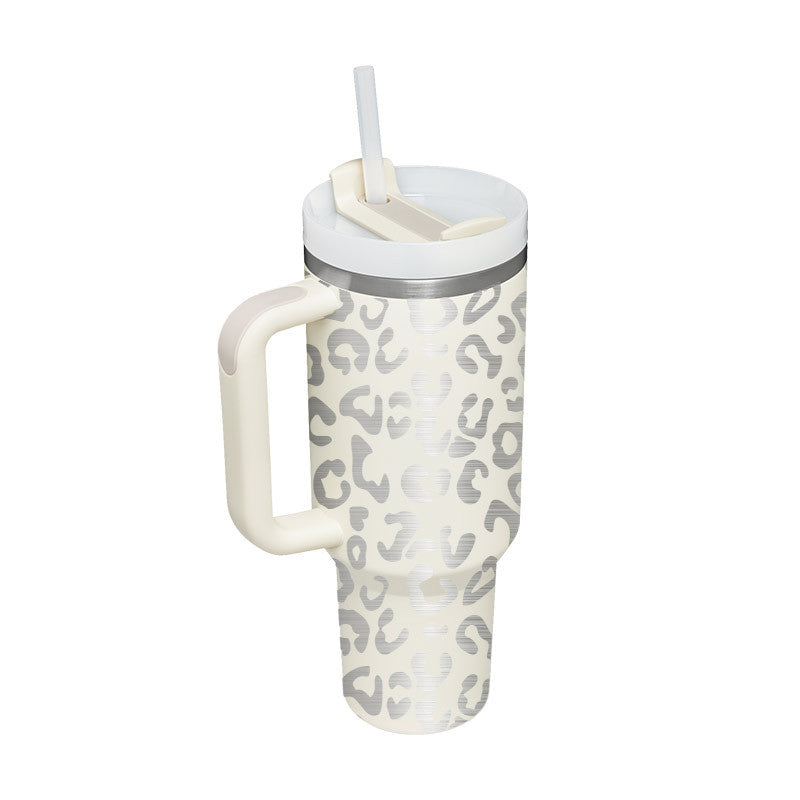 Tazza isolante per caffè in paglia da 40 once con manico Bottiglia d'acqua portatile in acciaio inossidabile per auto Grande capacità Tazza termica da viaggio senza BPA